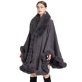 Wholesale Elegant Women's Fall Winter Rabbit Fur Collar Cape Thick Cardigan Faux Fur Shawl With Long Fur Trim