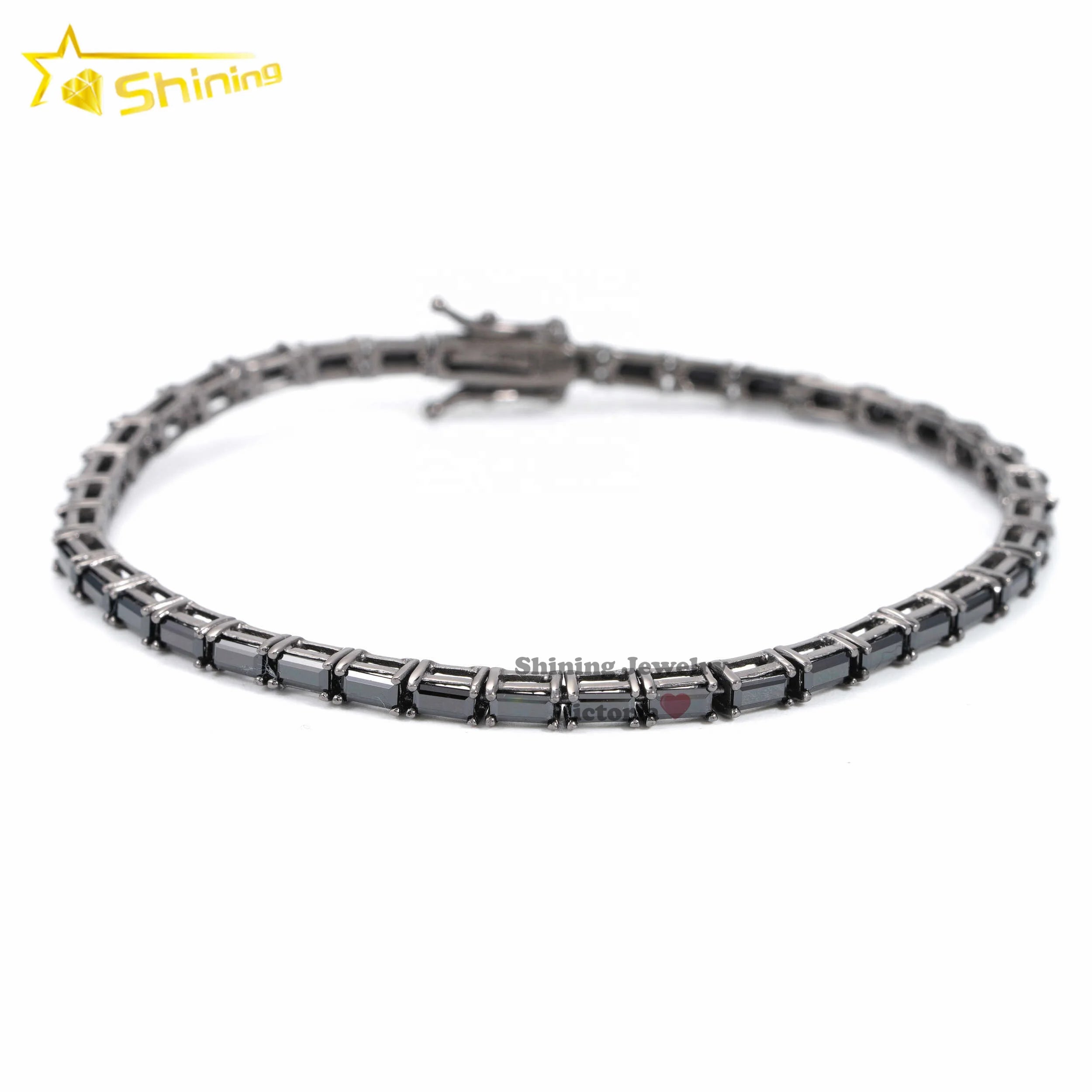 GRA VVS Black Moissanite 10K 14K 18K Black Rhodium Plated 925 Sterling Silver Tennis Bracelet for Men Women