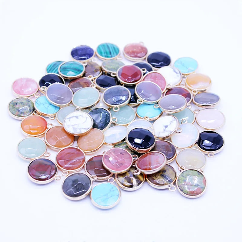 New Natural Stone Mixed Color Striped Cut Round Pendant Unisex Necklace for Women Jewelry Making