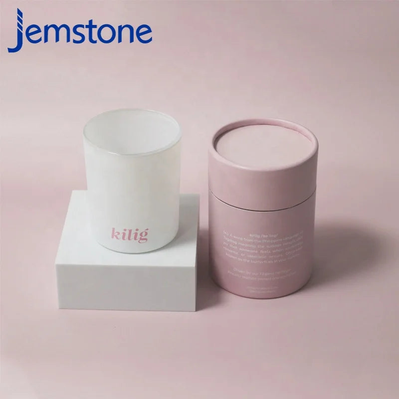 Luxury Custom pink Kraft Round Box Packaging Paper Cylinder Box Cardboard Glass Jars Candle Paper Tube Packaging