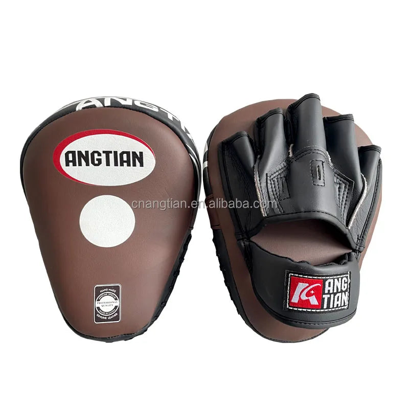 ANGTIAN Factory Custom Leather Light Curved Focus Boxing Mitts for Muay Thai Kickboxing MMA UFC Training
