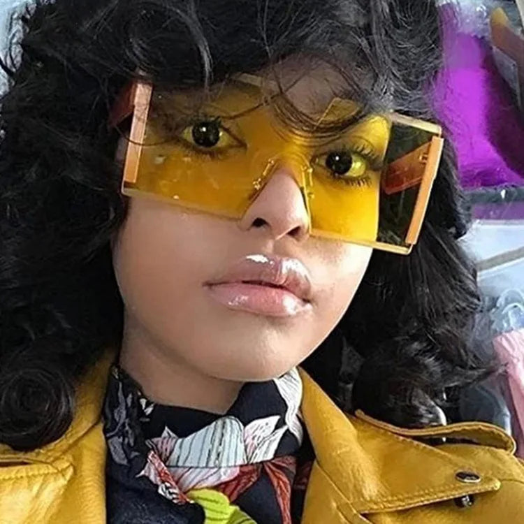 2025 New Custom Logo Summer Luxury Womens Clear Rimless Oversized Big Square Frame Shades Sun Glasses Sunglasses