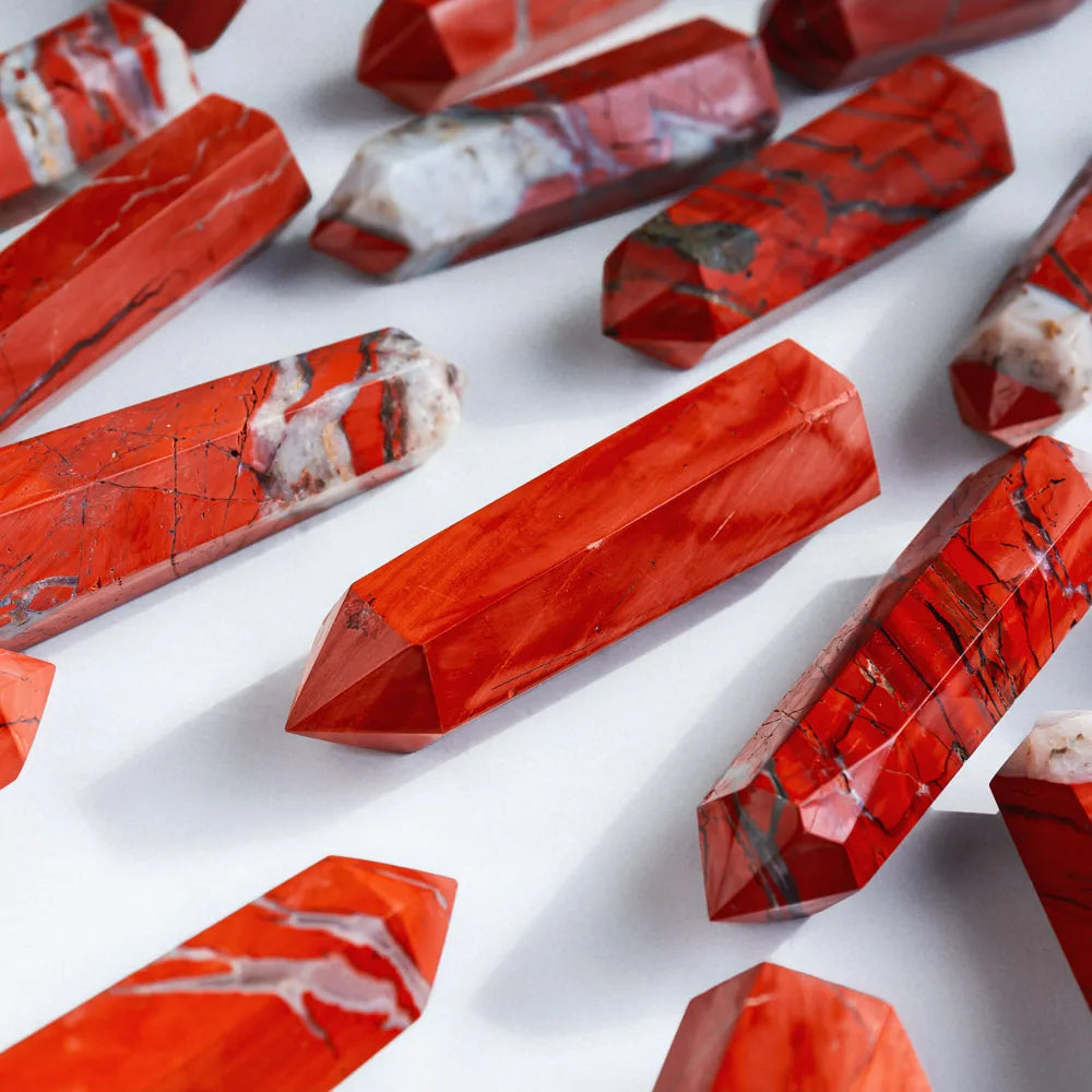 Wholesale Natural Crystals Healing Gemstone Red Jasper Point Polished Crystal 60-100mm Wedding Decoration Gift Ying Lai Jewelry