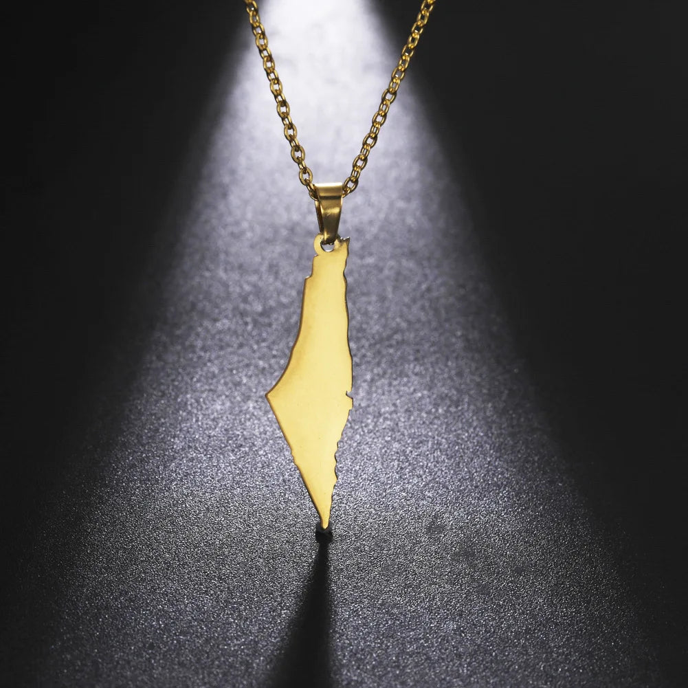 Factory Stainless Steel Palestine Map Charm Necklace 18K Gold Plated Palestinian Flag Map Pendant Chain Necklace