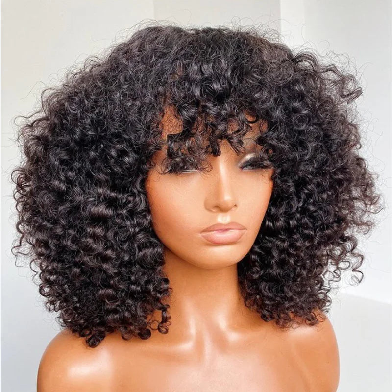 Bleached Knots Afro Curly Bob Full Virgin Brazilian Cuticle Aligned Human Hair Lace Front Wigs for Black Women