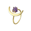 Merryshine Anello Con Pietra Anello Uomo Open Natural Stone Star Gold Plated Brass Half Moon Adjustable Amethyst Crystal Ring