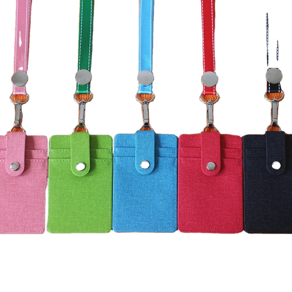Custom Vertical Mix Color Door Cards Holder Pu Leather School Cards ID Card Holder ID Badge Holder Wallet with Lanyards