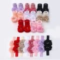Handmade Pearl Flower Headband and Crew Sock Set for Babies Pure Color Breathable Knitting Cross-Border Design