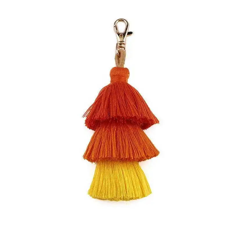 Handmade Keychain Tassels Cotton 3 LAYERs Colorful Keychain Jewelry Female Bag Multi-Layer Tassel Keychain With Tassels