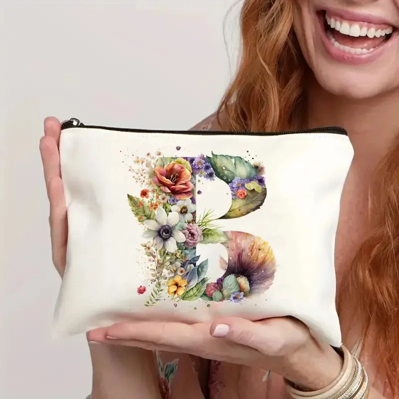 Hot Selling Women's Linen Makeup Bag Simple Letter Print Double-Sided Zipper Multifunctional & Stylish Canvas Pouch