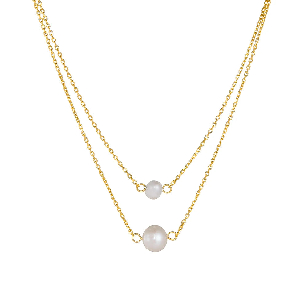 Fashion Jewelry 925 Sterling Silver Pearl Necklaces Natural Freshwater Pearls Double Layer Chain Gold Plated Necklaces for Women