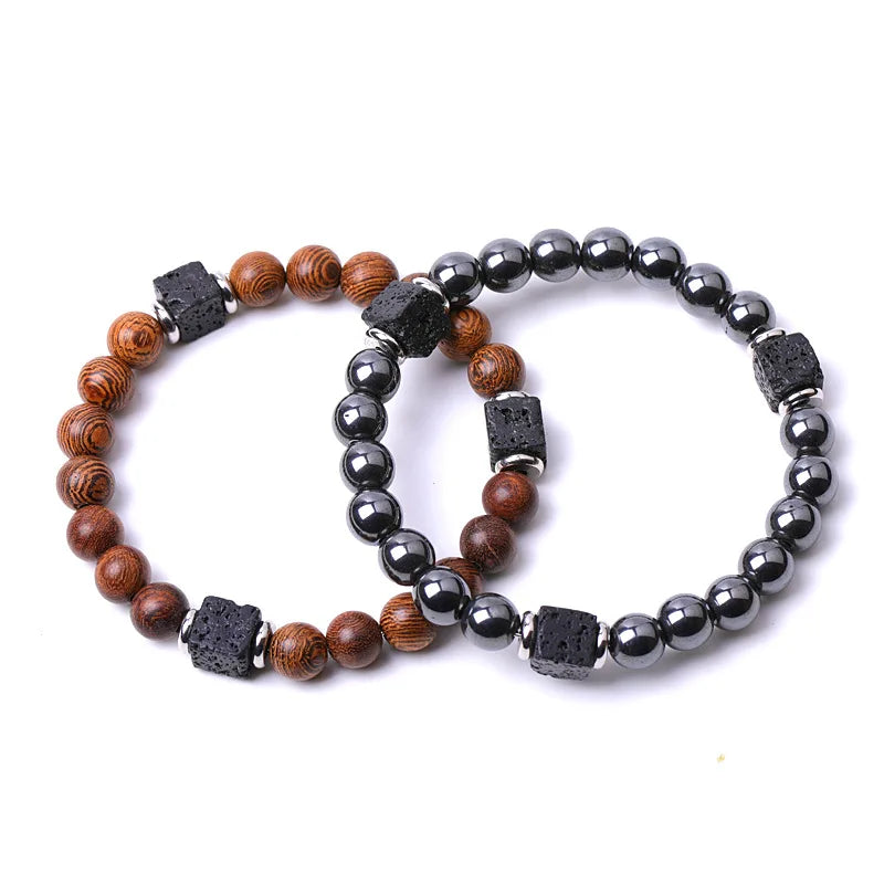 Mens Bead Bracelet Natural Stone Quality Natural Stone lava Beaded Bracelet for Men Steel Natural Stone Beaded Charm Bracelet
