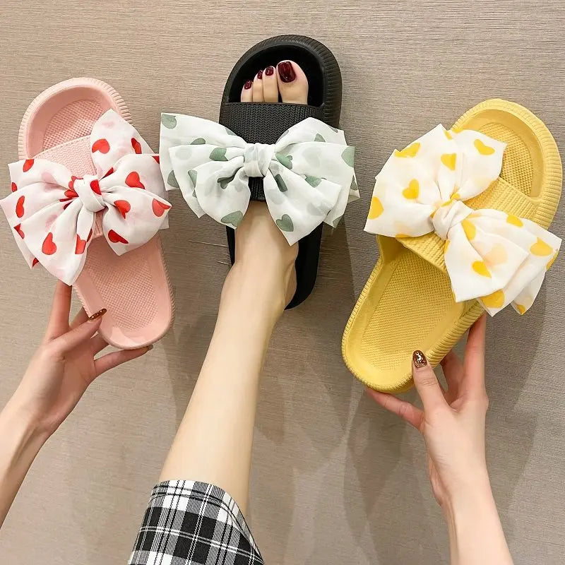 New Hot Selling Gentle Temperament Polka Dot Bow Open Toe Steel Spring Outdoor Beach Bathroom Non-slip Thick-soled EVA for