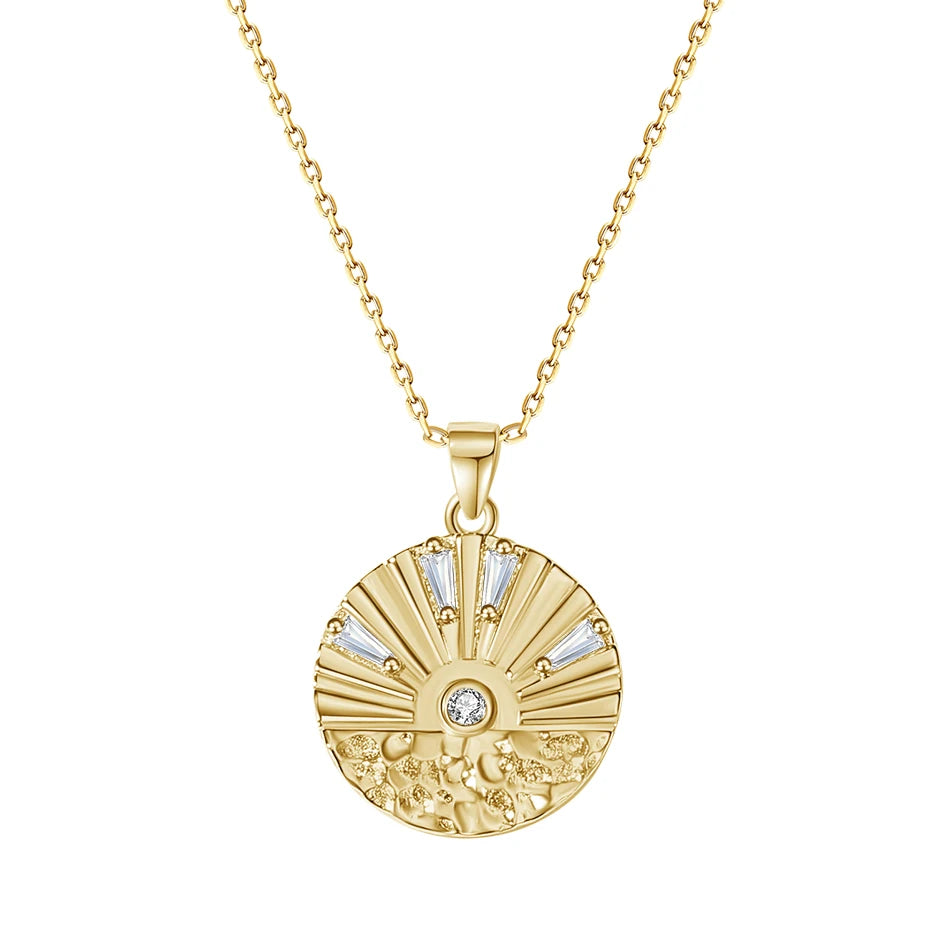 925 Sterling Silver Necklace Round Coin Chain 18k 14k Gold Vermeil Cubic Zirconia Pendant Necklaces for Daily Wearing
