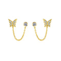 OEM Fashion Design Jewelry Vertical Zircon Butterfly Long Stud Earrings Sterling S925 Silver Gold Plated Women's Earrings