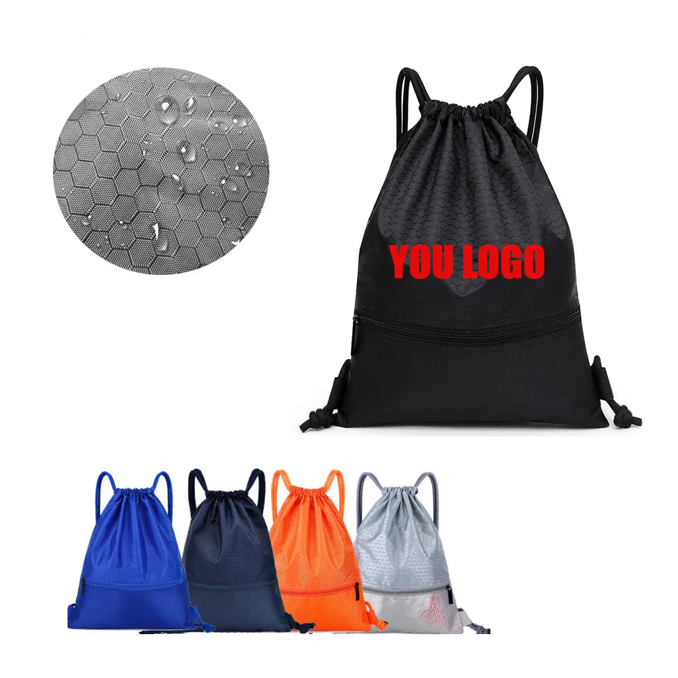 Professional Manufacture Print Design Custom Cotton Polyester Backpack Gym Nylon Drawstring Bag With Logos