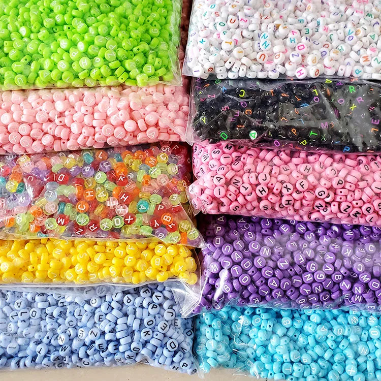 SB6262 Plastic Acrylic Brass Letter Initial 4*7mm 100 Pieces a to Z 26 Alphabet Beads for Jewelry DIY