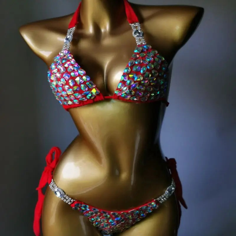 Crystal Bikini Women OEM Rhinestone Bling Bikini Set for Nightclub Party Fashion Pool Show Luxury Swimsuit