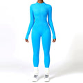 Custom Logo Women Comfortable Soft Long Sleeve Front Zipper Ribbed Seamless Jumpsuit Yoga Bodysuit