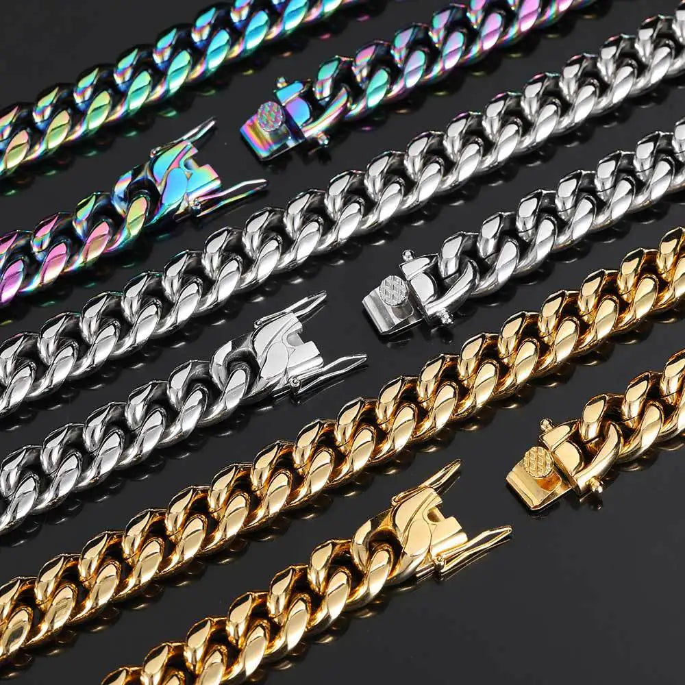 8/16/18/20/22/24/26/28/30inch 18K Gold Plated/Stainless Steel Length Men Chunky Miami Cuban Chain Necklace