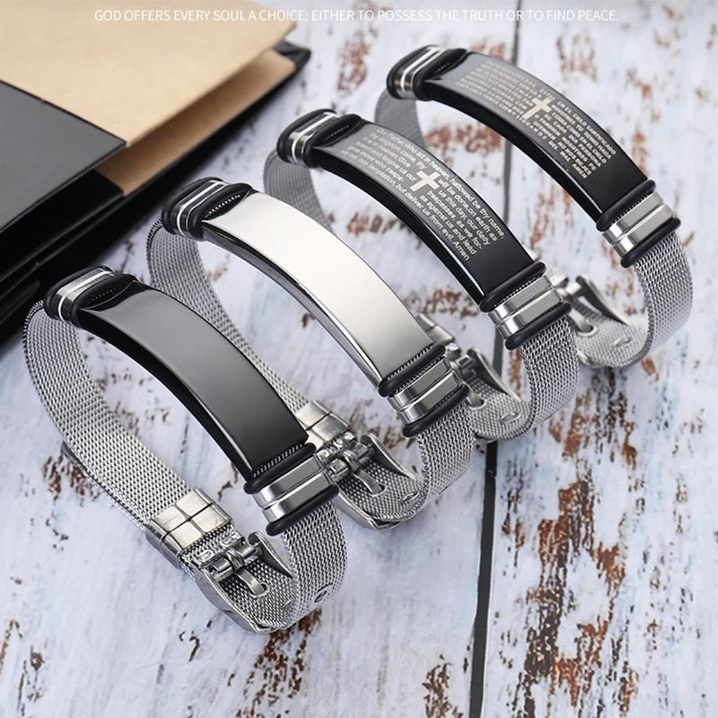 Titanium Stainless Steel Personalized Bible Verse Engraving Wristband Christian I Love Jesus Silicone Armband Bracelet Watchband