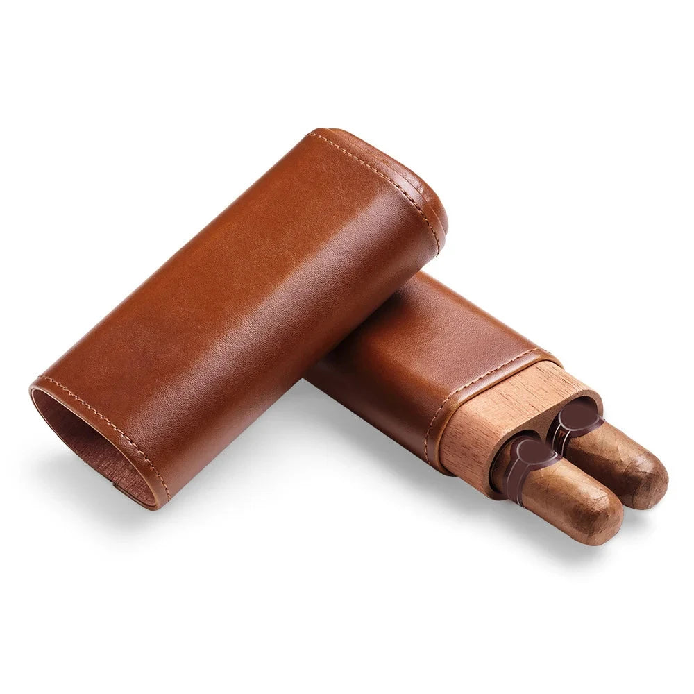 Cedar Wood Cigar Humidor Travel Portable Leather Case Smoking Accessories Box With Gift
