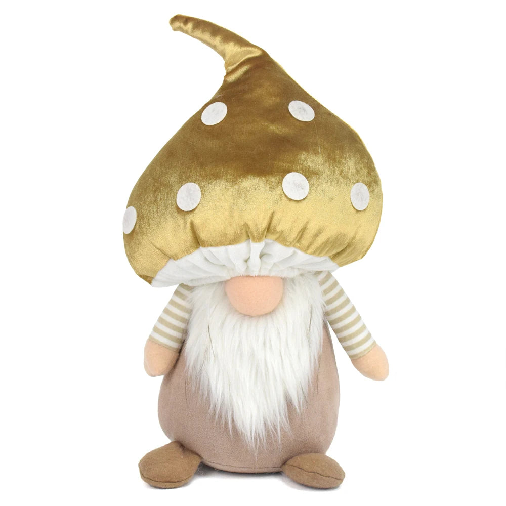 13 Inch 2026 Spring Summer Holiday Farmhouse Agaric Decor Tomte Stuffed Golden Mushroom Head Gnomes