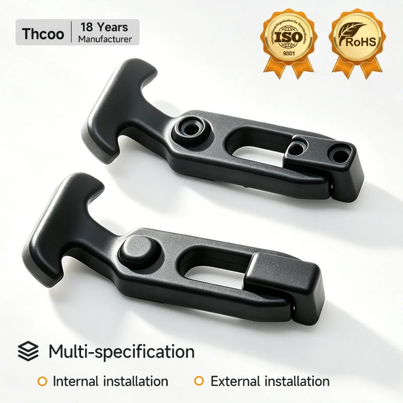 Thcoo Rubber Hood Catch Flexible T-Handle Hasp Rubber Flexible Draw Latch Lock for Tool Box Vehicle Engine