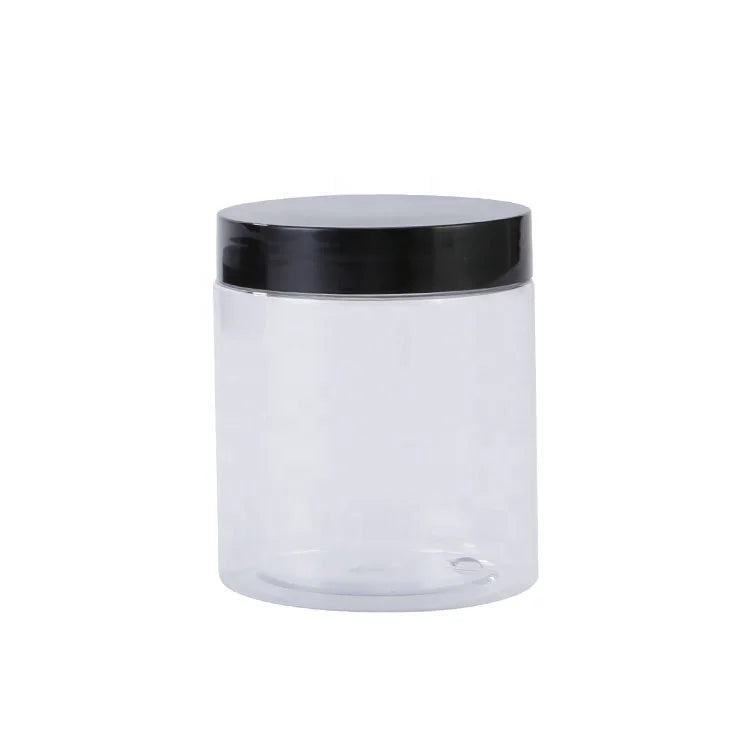 Hot Selling Food Grade Plastic Jar Container Round PET Face Cream 300ml Cosmetic Clear Jars With Black Lids