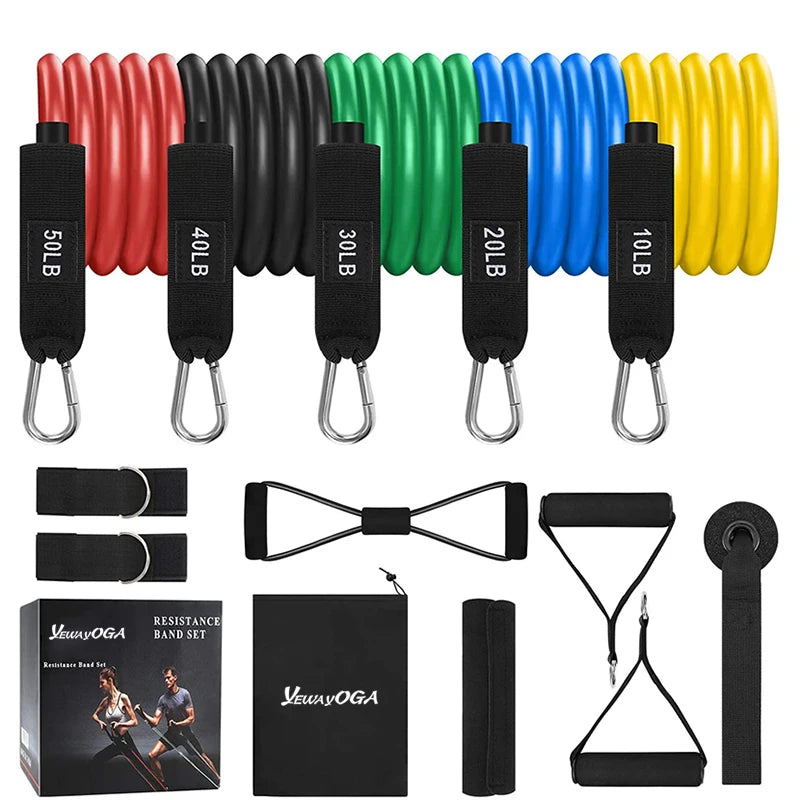 Yewayoga 11 Pcs Pilates Bar with Boxing Yoga Exercise TPE & Latex Resistance Bands Set 150lbs with Handle