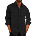 Men's Casual Loose Linen Long Sleeve Shirt New Turn Down Collar Solid Color Breathable and Sustainable for Autumn Season MegaBDM