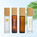Empty 10ml Essential Oil Roller Bottle Frosted Glass Roller on Bottle Vial with Bamboo Lid for Perfume
