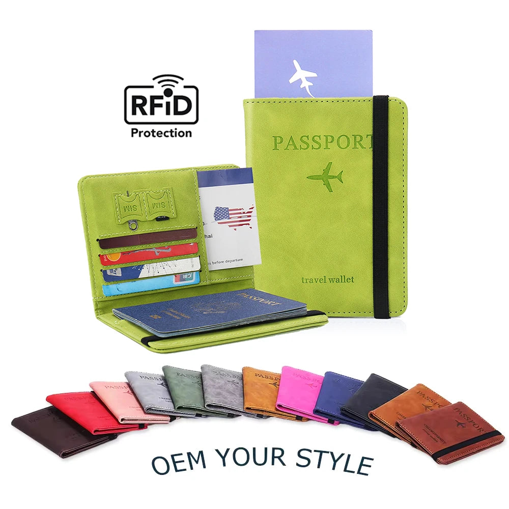 Customizable Bifold Passport Holder PU Leather Business Style Elastic Band RFID Blocking Personalized Card Holder Custom Logo