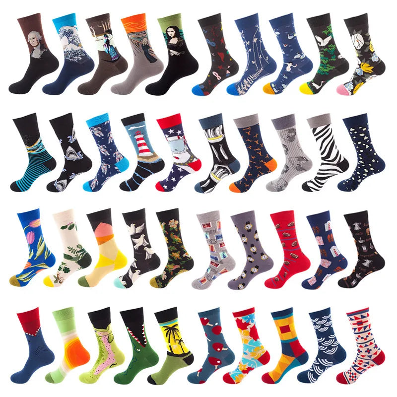 Pattern Colorful Dress Happy Cotton Socks Wholesale 2023 Assorted Fashion Custom Logo Funky Bakery Novelty Design Unisex for Men