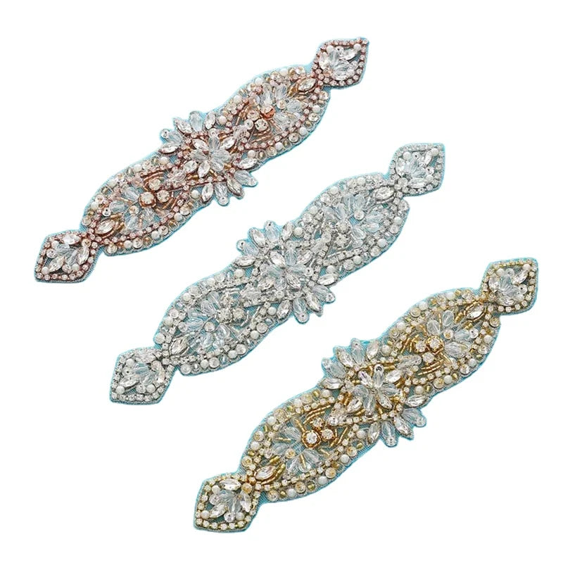 Decorative Bride Crystal Rhinestones Applique Patches for Wedding Dress Veil Waist Ornament Luxury Costume Beaded Gemstone Lace