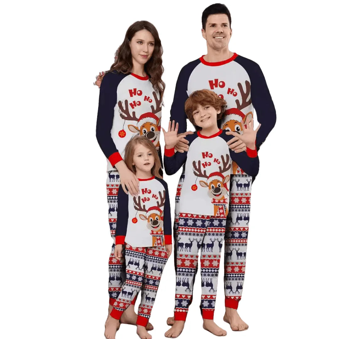 New Cartoon Party Christmas Pajamas Nighty Cotton Baby Kids Lovers Long Sleeve Sleepwear for Family Set