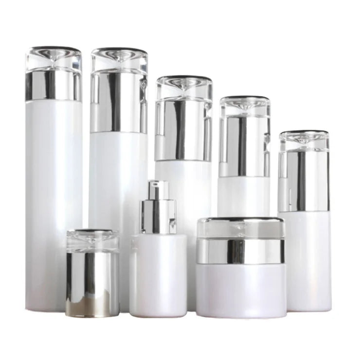 Cosmetics Containers Packaging Glass White Empty Cosmetic Containers Cream Toner Glass Bottle and Jars Set