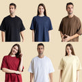 Men's And Women's Cotton T-shirt Double Yarn Loose Shoulder European And American Solid Color Oversize Round Neck Short Sleeve