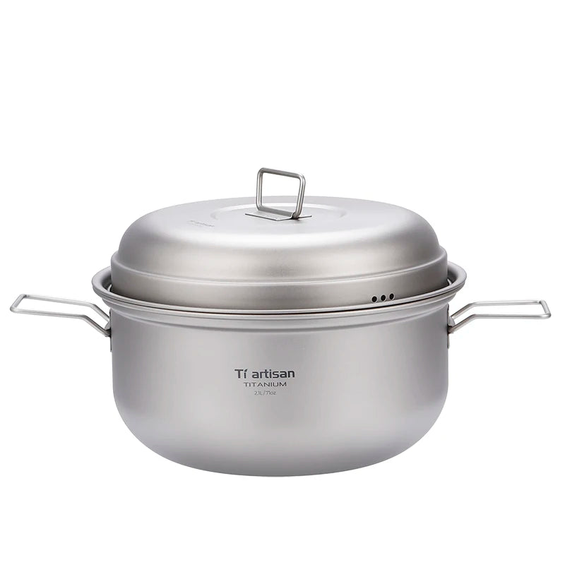 Titanium Steamer Soup Pot Multi Function Outdoor Camping Wok Tea  with Lid Cookware Set Titanium Cooking Pot Set