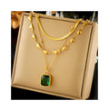 Three Layers Stars Gemstone Pendant Necklace Collar Bone Necklace for Women Stainless Steel Jewelry Snake Chain