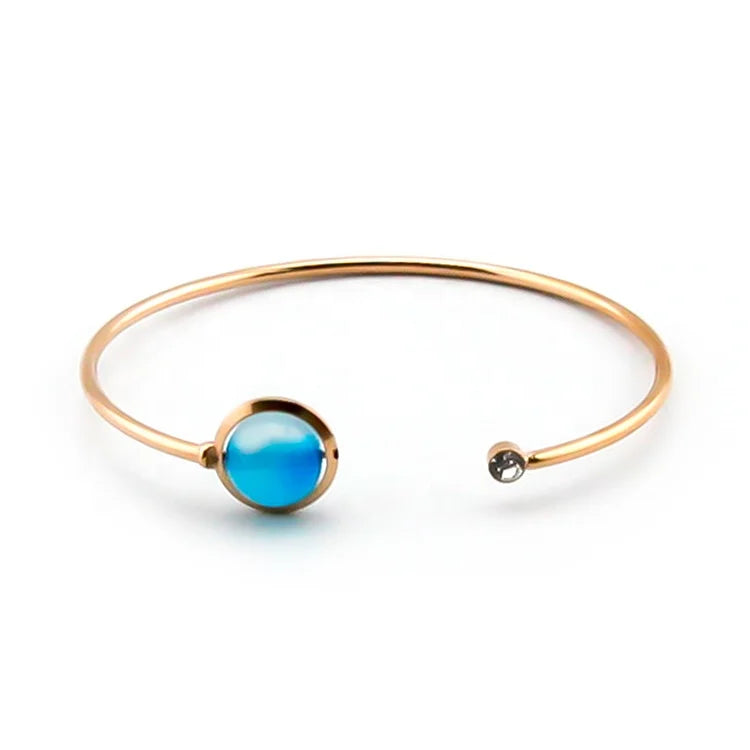 Wholesale Popular Stainless Steel Women Jewellery Changeable Colorful Natural Stone Crystal Bangle Bracelet