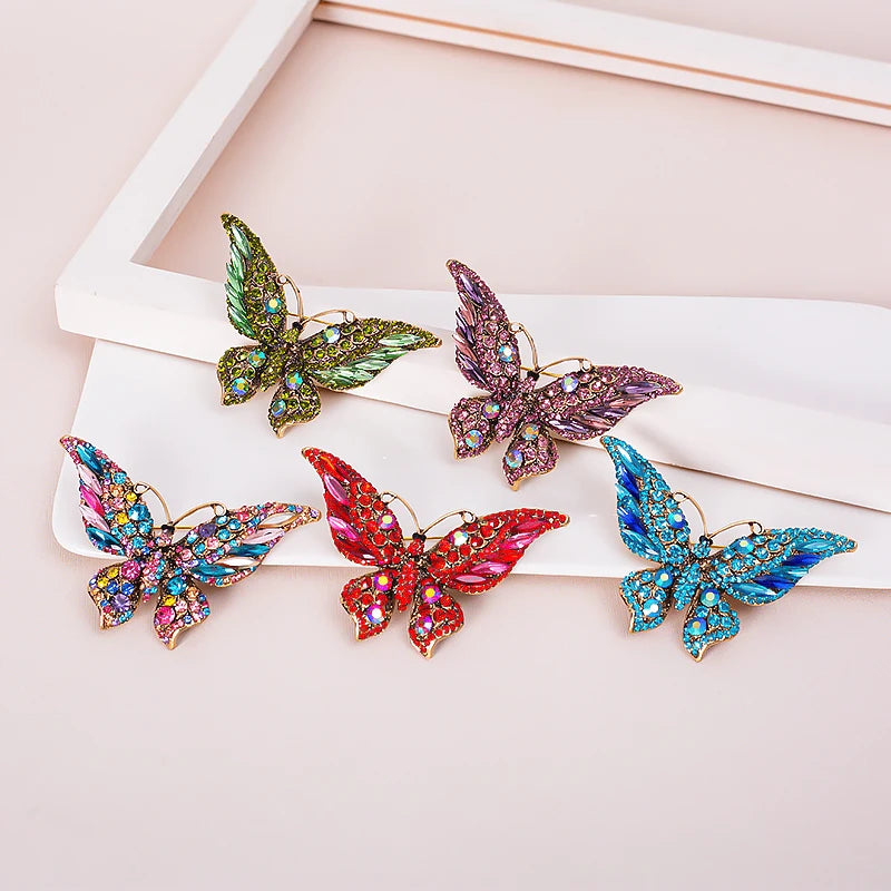 Vintage Crystal Cute Animal Rhinestones Butterfly Corsage Pin Rhinestone Butterfly Brooch Pin