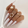 Wholesale Fashion 4pcs Set Party Daily Festival Jewelry Gift Brass Pearl Knuckle Ring Women Joint Pearl Ring