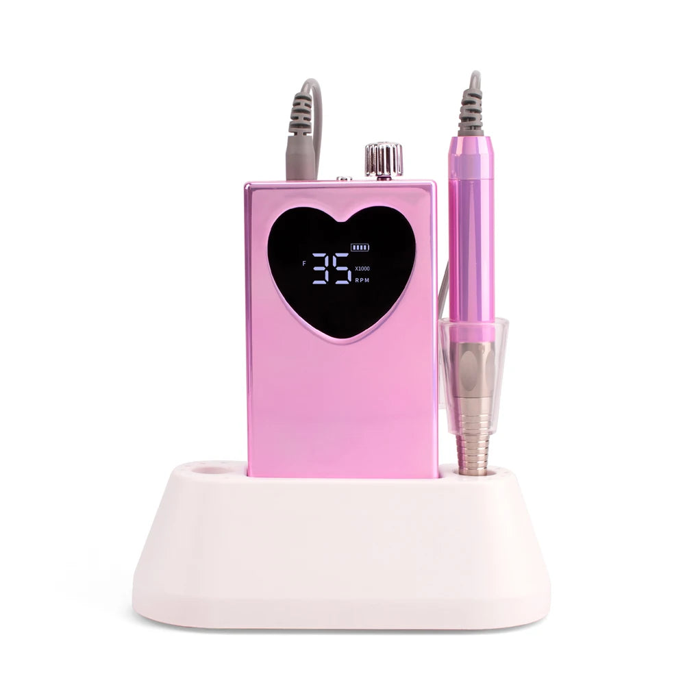 Luxury Pink Electric Nail Drill Professional Machine 35000RPM MAX Low Noise Safety Stainless Steel US 6 Pieces Drill Bits 8-10