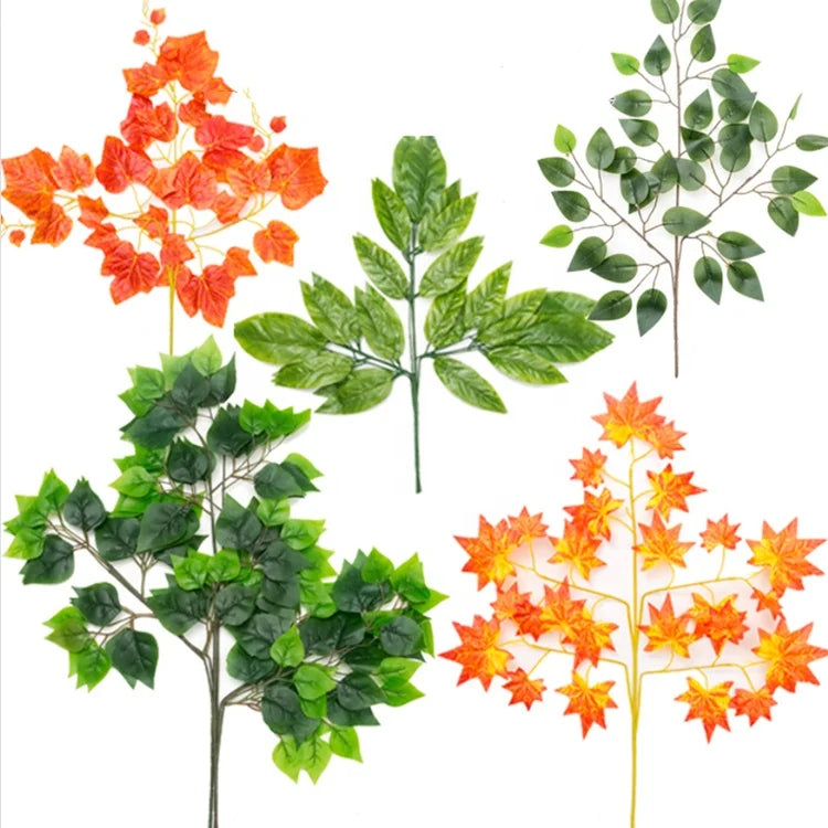 M-3170 Factory Direct Sale Grape Birch Leaves Artificial Plastic Maple Leaves