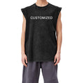 Washed Double Needle Sleeveless Men's T-shirt Cut and Sew Loose Faded Men's T-shirt Vintage Cotton Crew-neck Men's T-shirt