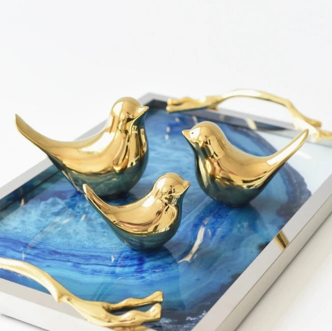 Gold Cute Small Animal Figurine Craft Ornaments Ceramic Plating Bird Home Office Living Room Table Decor