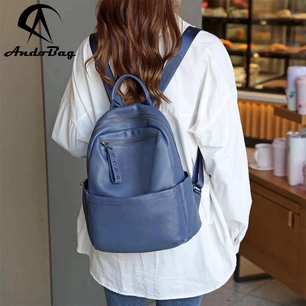 AndoBag Backpack for Women Large Capacity Shoulder Bags Fashion Casual Genuine Cow Leather Women's Bag 8540