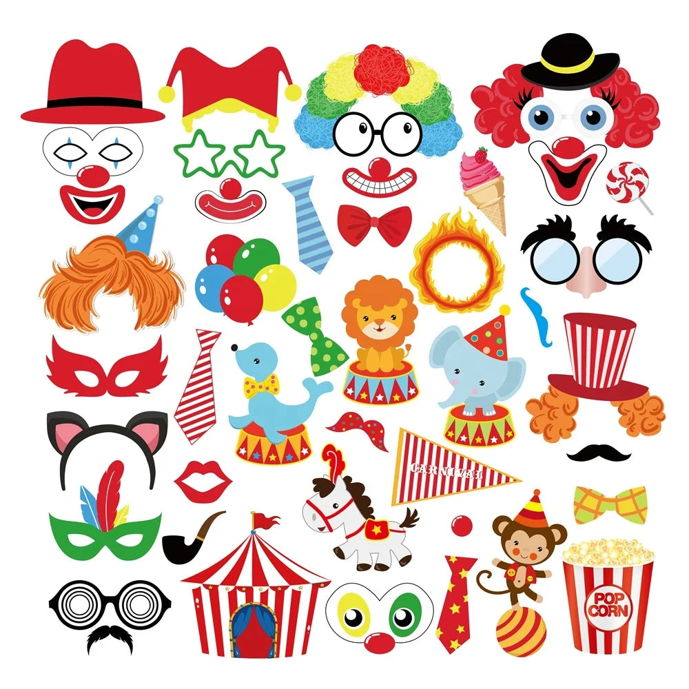 Huancai Circus Animals Photo Booth Props with Sticks 44 PCS Carnival  Party Selfie Props Kit for Kids Birthday Party Supplies