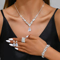 Fashion Full Diamond Water Drop Zircon Necklace Earring Bracelet Elastic Ring Set Bridal Jewelry Set for Women Wedding (KJ114)